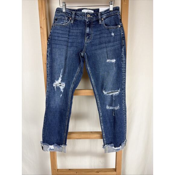 KanCan Pants - NWT KanCan Black Distressed Midrise Slim Boyfriend Cuffed Jeans 24 #0792